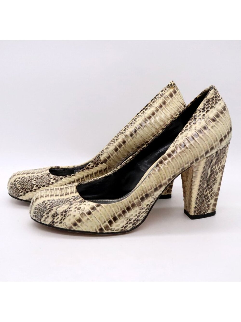 Vince Camuto Genuine‎ Snakeskin Pumps Sz 9.5 Round Toe 3.5" Block Heel